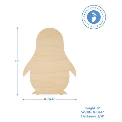 Woodpeckers Crafts, DIY Unfinished Wood 6" Penguin Cutout Pack of 12 Image 2