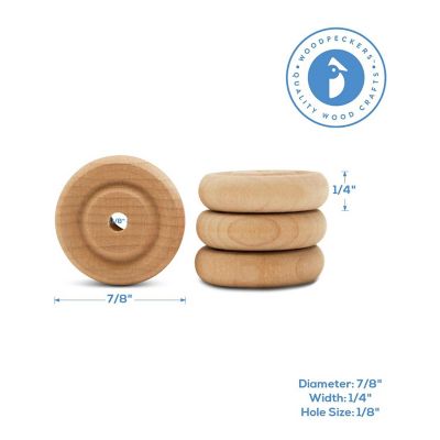 Woodpeckers Crafts, DIY Unfinished Wood 7/8", 1/8" Hole Classic Wheels Pack of 50 Image 3