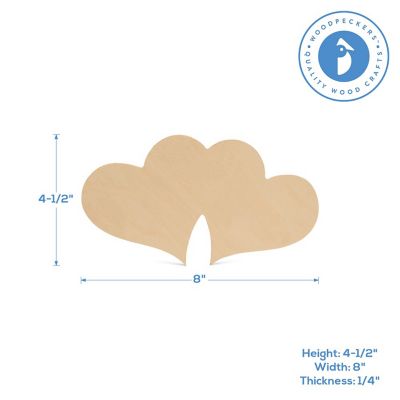 Woodpeckers Crafts, DIY Unfinished Wood 8" Double Heart Cutout, Pack of 12 Image 2