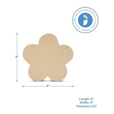 Woodpeckers Crafts, DIY Unfinished Wood  Flower Chunky Cutout Pack of 5 Image 3