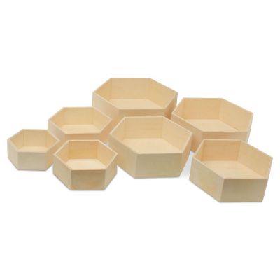 Woodpeckers Crafts, DIY Unfinished Wood Set of 7 Hexagon Trays, Pack of 2 Image 1