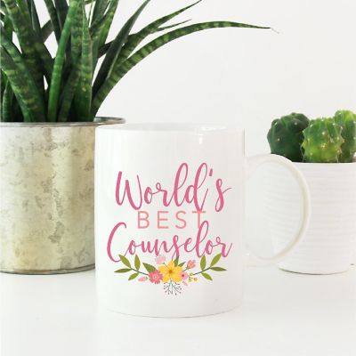 World's Best Counselor Floral Mug Image 1