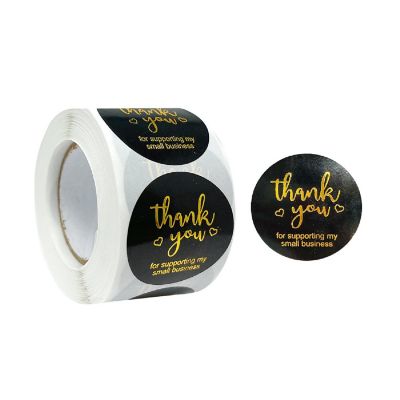 Wrapables 1.5" Thank You Stickers Roll, Sealing Stickers and Labels (500pcs), Black & Gold Image 1