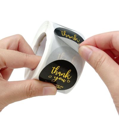 Wrapables 1.5" Thank You Stickers Roll, Sealing Stickers and Labels (500pcs), Black & Gold Image 2