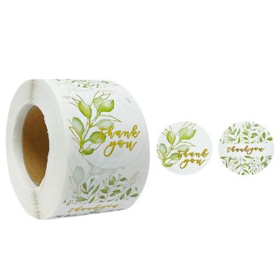 Wrapables 1.5" Thank You Stickers Roll, Sealing Stickers and Labels (500pcs), Gold Foil Sprig Image 1