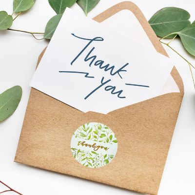 Wrapables 1.5" Thank You Stickers Roll, Sealing Stickers and Labels (500pcs), Gold Foil Sprig Image 3