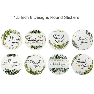 Wrapables 1.5" Thank You Stickers Roll, Sealing Stickers and Labels (500pcs), Greenery Image 1