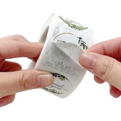 Wrapables 1.5" Thank You Stickers Roll, Sealing Stickers and Labels (500pcs), Greenery Image 2