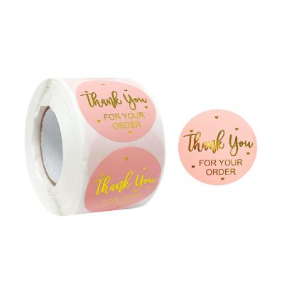 Wrapables 1.5" Thank You Stickers Roll, Sealing Stickers and Labels (500pcs), Pink & Gold Image 1