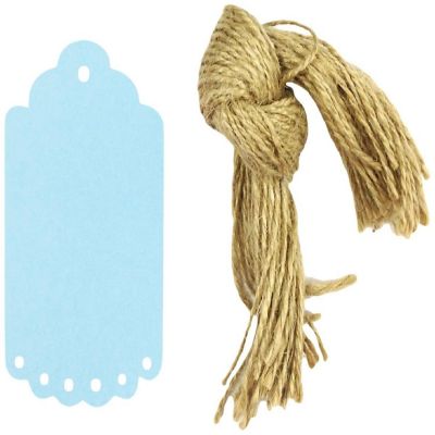 Wrapables 10 Gift Tags/Kraft Hang Tags with Free Cut Strings for Gifts, Crafts & Price Tags, Small Scalloped Edge (Blue) Image 1