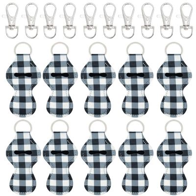 Wrapables 10 Pack Chapstick Holder Keychain, Keyring for Lip Balm Lip Gloss Lipstick with 10 Pieces Metal Keyring Clasps, Blue & White Plaid Image 1