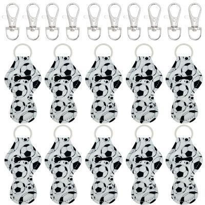 Wrapables 10 Pack Chapstick Holder Keychain, Keyring for Lip Balm Lip Gloss Lipstick with 10 Pieces Metal Keyring Clasps, Soccer Image 1