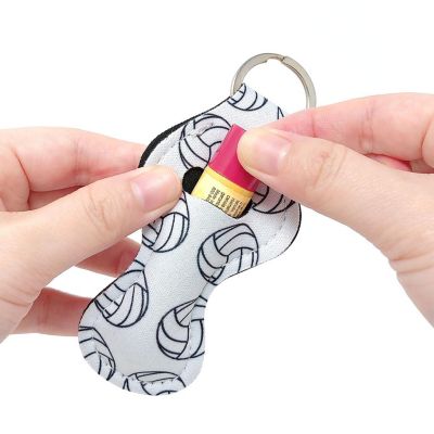 Wrapables 10 Pack Chapstick Holder Keychain, Keyring for Lip Balm Lip Gloss Lipstick with 10 Pieces Metal Keyring Clasps, Volleyball Image 2