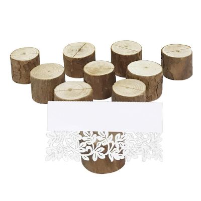 Wrapables 10 Pack Natural Wood Table Name Place Card Holders with Place Cards Image 1