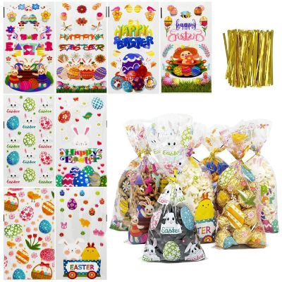 Wrapables 100pcs Easter Cellophane Treat Bags and Ties, Happy Easter Image 1