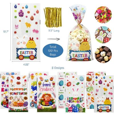 Wrapables 100pcs Easter Cellophane Treat Bags and Ties, Happy Easter Image 1