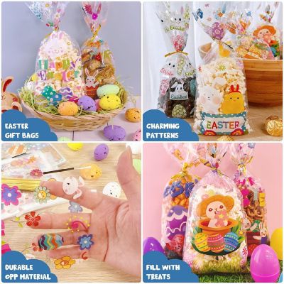 Wrapables 100pcs Easter Cellophane Treat Bags and Ties, Happy Easter Image 2