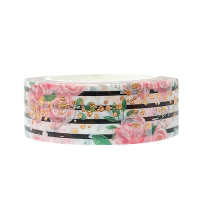 Wrapables 15mm x 10M Gold and Silver Foil Washi Masking Tape, Modern Rose Image 1