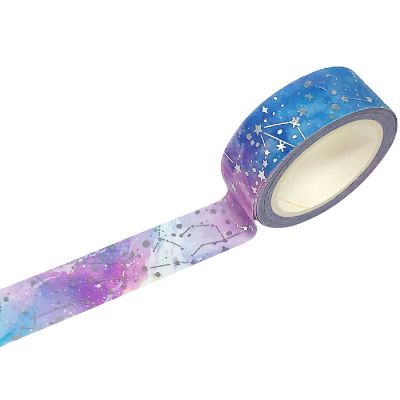 Wrapables 15mm x 5M Gold and Silver Foil Washi Masking Tape, Constellations Image 1