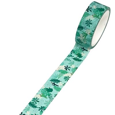 Wrapables 15mm x 5M Washi Masking Tape, Green Ferns Image 1