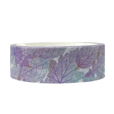 Wrapables 15mm x 5M Washi Masking Tape, Purple Leaves Image 1