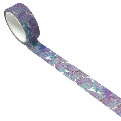 Wrapables 15mm x 5M Washi Masking Tape, Purple Leaves Image 1