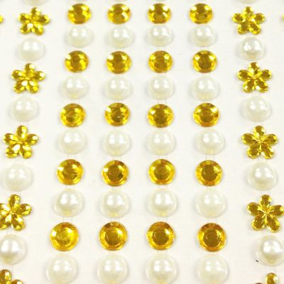 Wrapables 164 pieces Crystal Flower and Pearl Stickers Adhesive Rhinestones, Gold Image 1