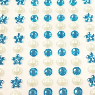 Wrapables 164 pieces Crystal Flower and Pearl Stickers Adhesive Rhinestones, Light Blue Image 1