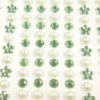 Wrapables 164 pieces Crystal Flower and Pearl Stickers Adhesive Rhinestones, Light Green Image 1