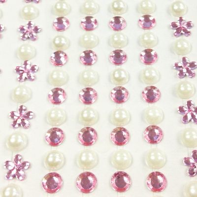 Wrapables 164 pieces Crystal Flower and Pearl Stickers Adhesive Rhinestones, Pink Image 1