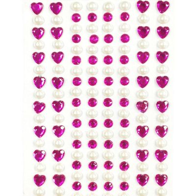 Wrapables 164 pieces Crystal Heart and Pearl Stickers Adhesive Rhinestones, Fuchsia Image 1