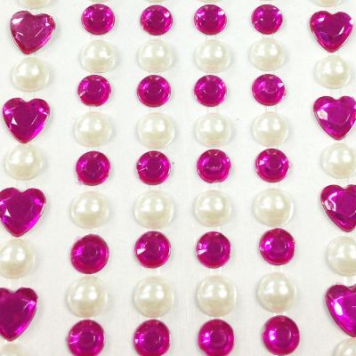 Wrapables 164 pieces Crystal Heart and Pearl Stickers Adhesive Rhinestones, Fuchsia Image 1