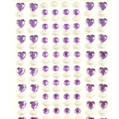 Wrapables 164 pieces Crystal Heart and Pearl Stickers Adhesive Rhinestones, Purple Image 1
