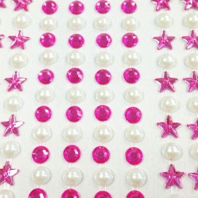 Wrapables 164 pieces Crystal Star and Pearl Stickers Adhesive Rhinestones, Pink Image 1