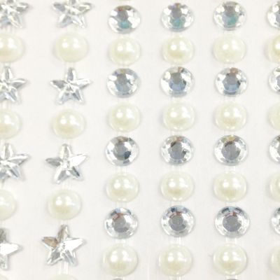 Wrapables 164 pieces Crystal Star and Pearl Stickers Adhesive Rhinestones, Silver Image 1