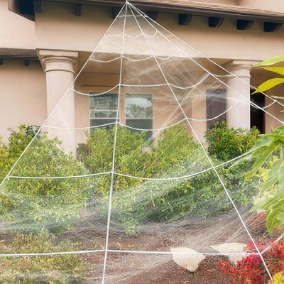 Wrapables 16ft Giant Triangular Spider Web Kit Halloween D&amp;#233;cor with Cobwebs and 2 Small Spiders Image 1