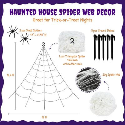 Wrapables 16ft Giant Triangular Spider Web Kit Halloween D&amp;#233;cor with Cobwebs and 2 Small Spiders Image 1