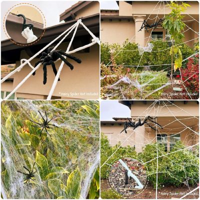 Wrapables 16ft Giant Triangular Spider Web Kit Halloween D&amp;#233;cor with Cobwebs and 2 Small Spiders Image 2