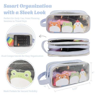 Wrapables 2 Compartment Transparent Mesh Pencil Case, Blue Image 1
