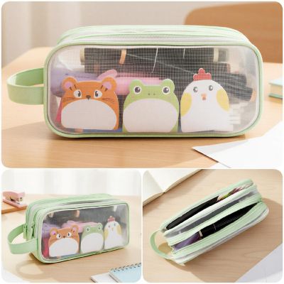 Wrapables 2 Compartment Transparent Mesh Pencil Case, Green Image 2