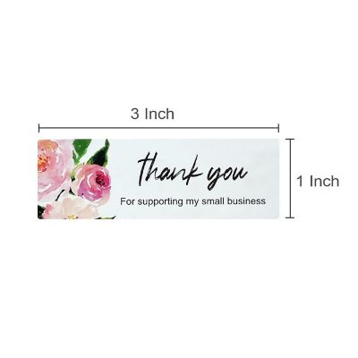Wrapables 3" x 1" Small Business Thank You Stickers Roll, Sealing Stickers and Labels, Floral Pink (120 stickers) Image 1