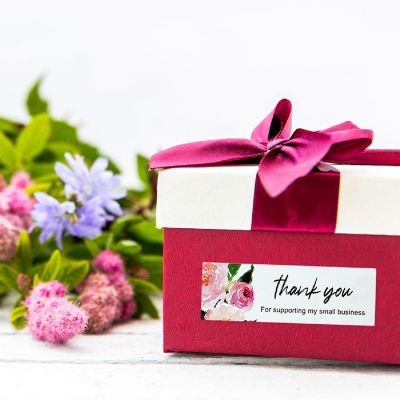 Wrapables 3" x 1" Small Business Thank You Stickers Roll, Sealing Stickers and Labels, Floral Pink (120 stickers) Image 3