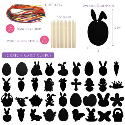 Wrapables 36pc DIY Rainbow Color Scratch Arts Ornaments, Easter Image 1