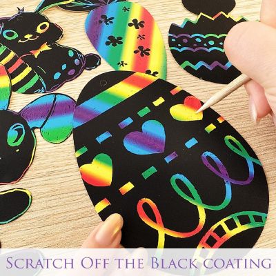 Wrapables 36pc DIY Rainbow Color Scratch Arts Ornaments, Easter Image 2
