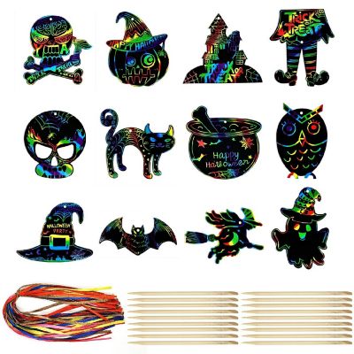Wrapables 36pc DIY Rainbow Color Scratch Arts Ornaments, Halloween Image 1