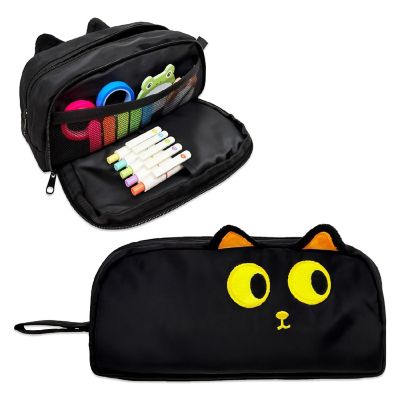 Wrapables 3D Animal Face Large Capacity Pencil Case with 2 Compartments, Black Cat Image 1