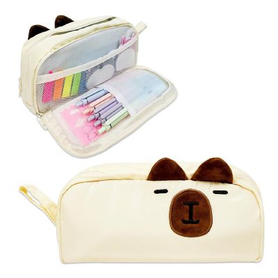 Wrapables 3D Animal Face Large Capacity Pencil Case with 2 Compartments, Capybara Image 1