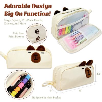 Wrapables 3D Animal Face Large Capacity Pencil Case with 2 Compartments, Capybara Image 1
