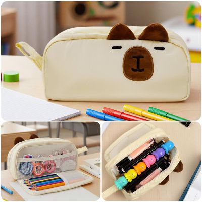 Wrapables 3D Animal Face Large Capacity Pencil Case with 2 Compartments, Capybara Image 2