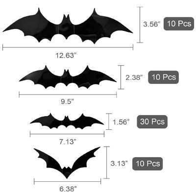 Wrapables 3D Bat Decorative Wall Decor Stickers, Decals for Halloween, Parties (60 pcs) Image 1